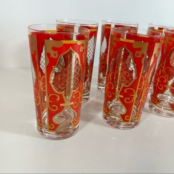 Vintage Mid Century Modern Red & Gold Capri Of California Drinking Glasses - Picture 6 of 10